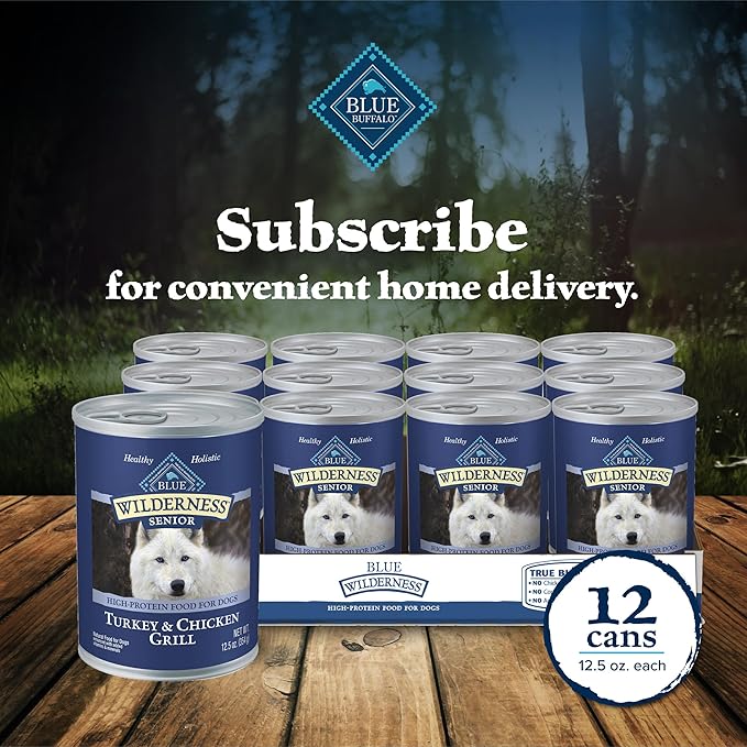 Blue Buffalo Wilderness High Protein, Natural Senior Wet Dog Food, Turkey & Chicken Grill 12.5-oz cans (Pack of 12)