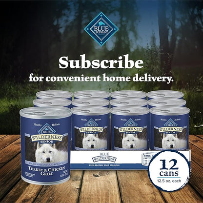 Blue Buffalo Wilderness High Protein, Natural Senior Wet Dog Food, Turkey & Chicken Grill 12.5-oz cans (Pack of 12)
