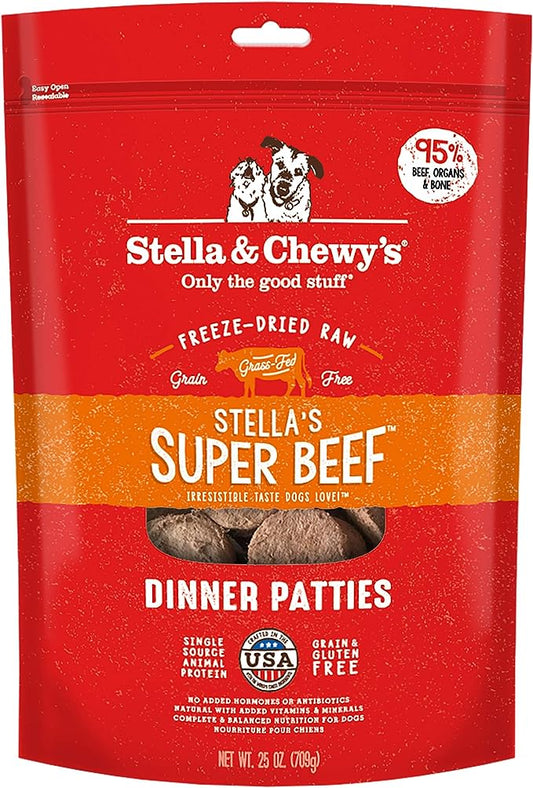 Stella & Chewy's Freeze Dried Raw Dinner Patties – Grain Free Dog Food, Protein Rich Stella’s Super Beef Recipe – 25 oz Bag