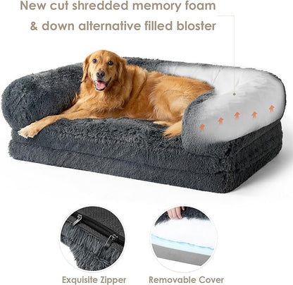 EHEYCIGA Foldable Human Dog Bed for Adult, Orthopedic Memory Foam Dog Bed for Humans, Waterproof Human Dog Bed for People, Faux Fur Human Sized Dog Bed, Dark Grey, 72"x44"x12"