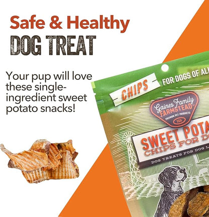 Gaines Family Farmstead Sweet Potato Dog Chips, 100% Natural Treats for Small & Large Dogs, Rawhide Alternative for Dog Training, Rich in Vitamins, Made in The USA, 8 Ounce Bag