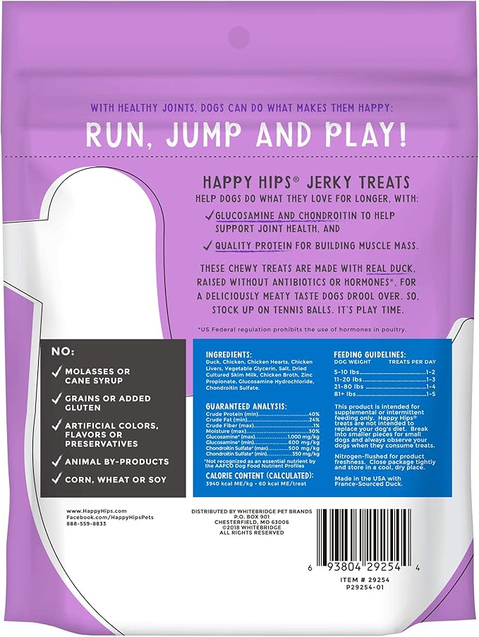 Jerky Dog Treats, Duck, 4 oz. Pouch
