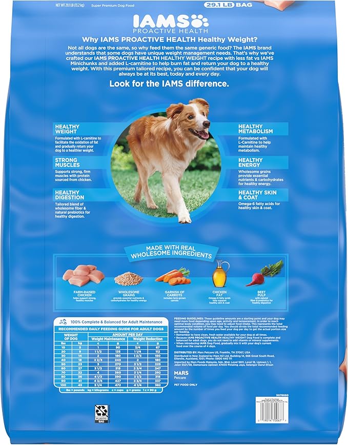 IAMS Adult Healthy Weight Control Dry Dog Food with Real Chicken, 29.1 lb. Bag