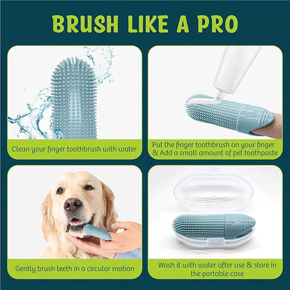 360º Dog Finger Toothbrush, Cat Toothbrush, Dog Tooth Brushing Kit, Dog Teeth Cleaning Kit, Dog Dental Care, for Use with Dog Toothpaste and Cat Toothpaste (2-Pack) (Blue)