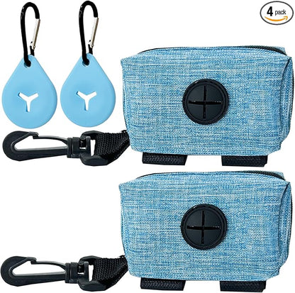 Dog Poop Bag Holder for Leash, 2 Pack Dog Poop Bag Dispenser Doggie Waste Bag Holder Puppy Poop Bag Carrier, plus 2 Waste Holder for Dispenser Carrier - Fits All Dog Leash (Blue)