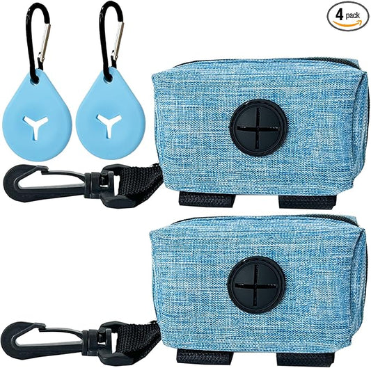 Dog Poop Bag Holder for Leash, 2 Pack Dog Poop Bag Dispenser Doggie Waste Bag Holder Puppy Poop Bag Carrier, plus 2 Waste Holder for Dispenser Carrier - Fits All Dog Leash (Blue)