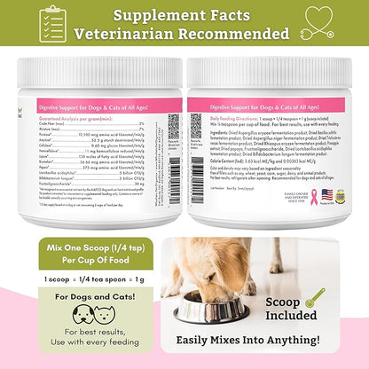 Wholistic Pet Organics: Dog Probiotics and Digestive Enzymes Powder Dog Prebiotic and Probiotic Supplement Prevents Upset Stomach Gut Health Probiotics for Dogs and Puppies Stool Ease for Dogs