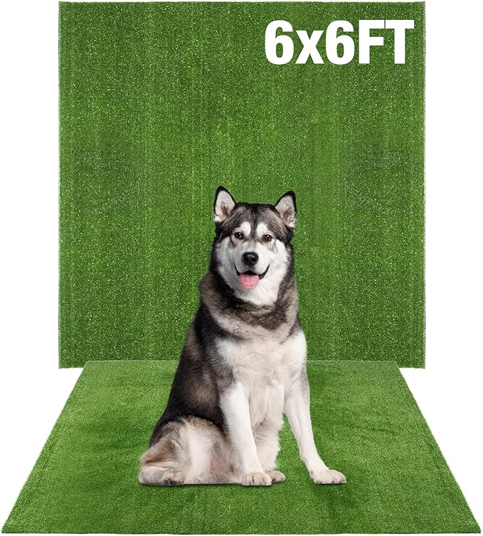 Extra Large Dog Grass Rug, 6FTx6FT Outdoor Fake Turf Pee Pad for Dogs Potty Training, Playpen Whelping Grass Floor Mat