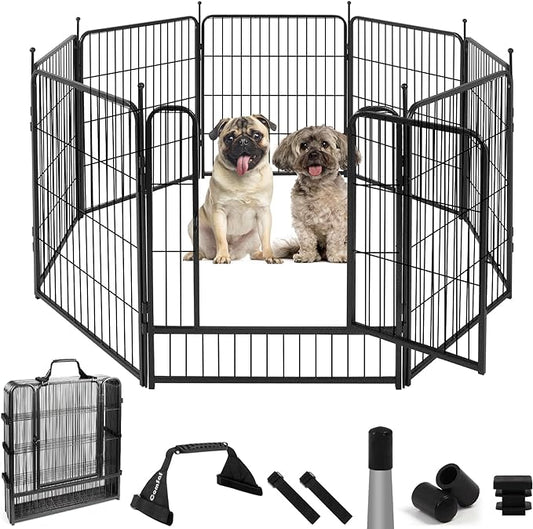 ComSaf Dog Playpen, 32" Height 8 Panels Metal Dog Fence with One Easy-Carry Straps, Playpen Pet Fence for Large/Medium/Small Dogs, Portable Dog Pen for Outdoor, Indoor, RV, Camping, Yard