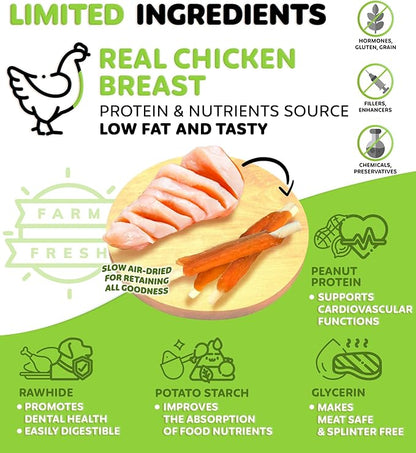 Chicken Wrapped Rawhide Sticks - Supports Dental Health Dog Treats, Grain Free, High Protein, Low-Calorie Canine Treats, 12 oz