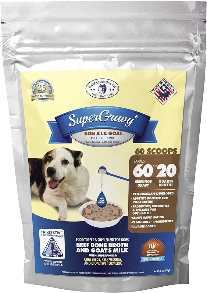 SuperGravy Bon A’ La Goat | Natural Dog Food Gravy Topper | Beef Bone Broth, Goat Milk for Dogs | Gluten Free & Grain Free, 60 Scoop, 01097, White