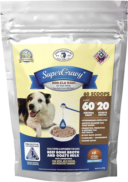 SuperGravy Bon A’ La Goat | Natural Dog Food Gravy Topper | Beef Bone Broth, Goat Milk for Dogs | Gluten Free & Grain Free, 60 Scoop, 01097, White