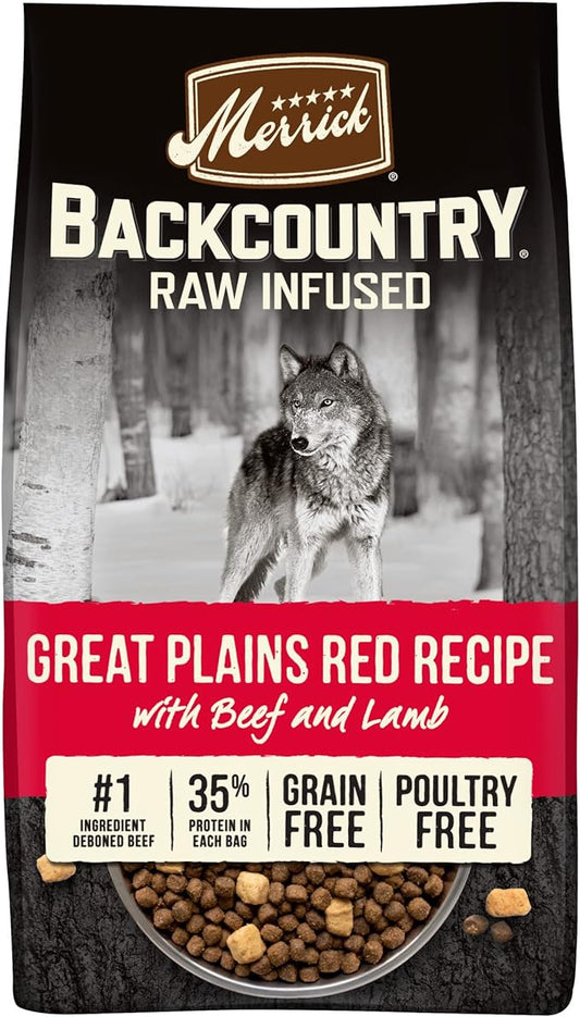 Merrick Backcountry Grain Free Dry Adult Dog Food Kibble With Freeze Dried Raw Pieces, Great Plains Red Recipe - 4.0 lb. Bag