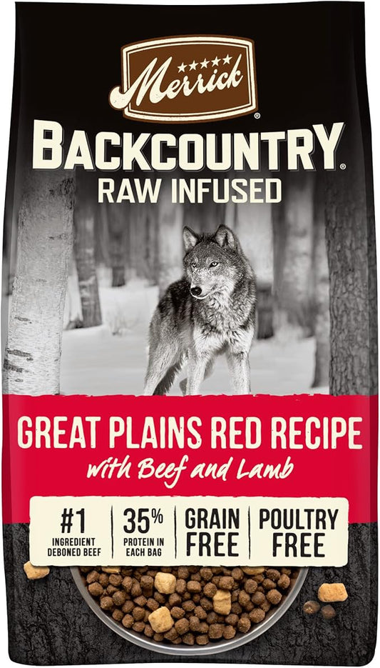 Merrick Backcountry Grain Free Dry Adult Dog Food Kibble With Freeze Dried Raw Pieces, Great Plains Red Recipe - 4.0 lb. Bag