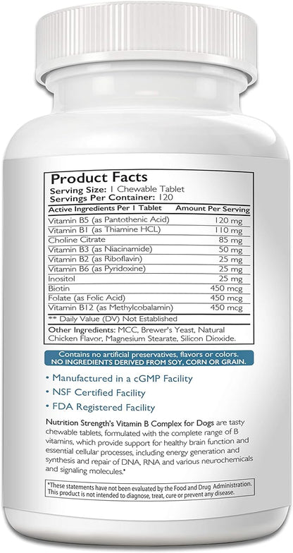 Vitamin B for Dogs, Complete B Complex for Dogs, Promote Blood Cell & Nervous System Health, Help Sustain Cellular Energy Production & Maintain Brain Function, 120 Chewable Tablets