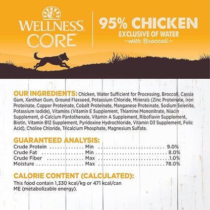 Wellness CORE 95% Natural Wet Grain Free Canned Dog Food, Chicken & Broccoli,12.5-Ounce Can (Pack of 12)