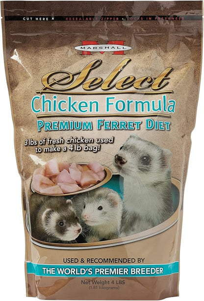 Marshall Pet Products Natural Complete Nutrition Premium Ferret Diet Food Select Chicken Formula with 3lbs of Fresh Chicken, Highly Digestible, 4 lbs