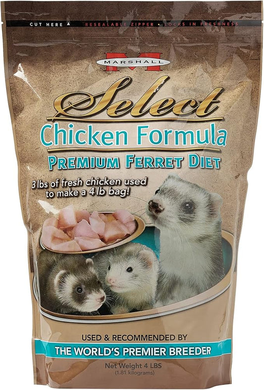 Marshall Pet Products Natural Complete Nutrition Premium Ferret Diet Food Select Chicken Formula with 3lbs of Fresh Chicken, Highly Digestible, 4 lbs