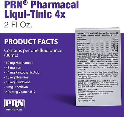 PRN Pharmacal Liqui-Tinic 4X - Iron & Vitamins Oral Nutritional Supplement for Pets- Liver-Flavored Supplement with Iron & B-Complex Vitamins to Support Wellness - 2 fl oz (3 Pack)