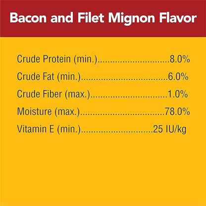 PEDIGREE CHOPPED GROUND DINNER Adult Soft Wet Dog Food, Bacon and Filet Mignon Flavor, 3.5 oz Pouches, 16 Pack