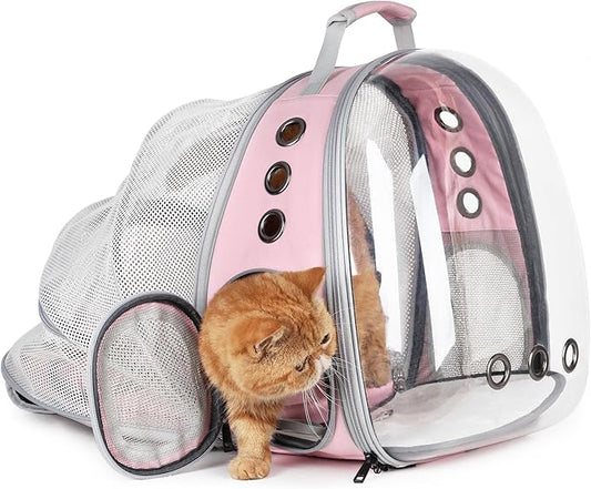 LOLLIMEOW Pet Carrier Backpack, Bubble Backpack Carrier, Cats and Puppies,Airline-Approved, Designed for Travel, Hiking, Walking & Outdoor Use (Back Expandable-Pink)