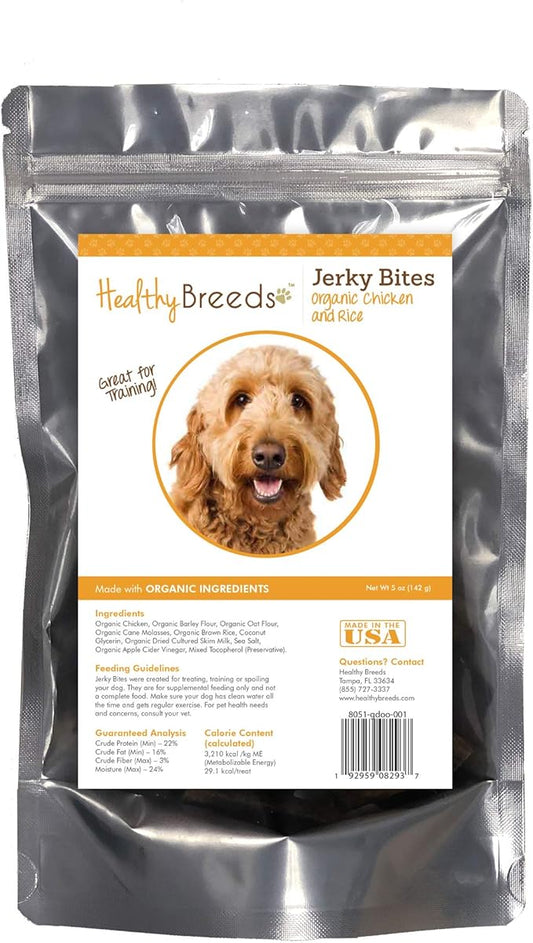 Healthy Breeds Goldendoodle Jerky Bites Chicken & Rice Recipe Dog Treats 5 oz