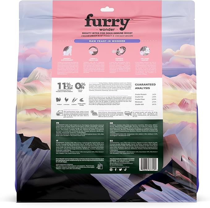 Freeze Dried Raw Dog Food Turkey and Chicken Recipe 8 Ounce, USA Made Grain Free High Protein Dog Food for Complete Meal or Food Topper, Freeze Dried Raw Diet for Immune Boost