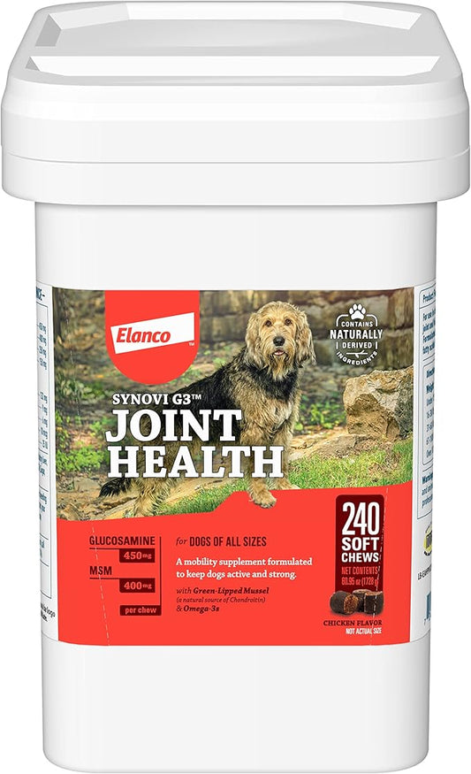 Elanco Synovi G3 Soft Chews Glucosamine Joint Supplement for Dogs, 240 count