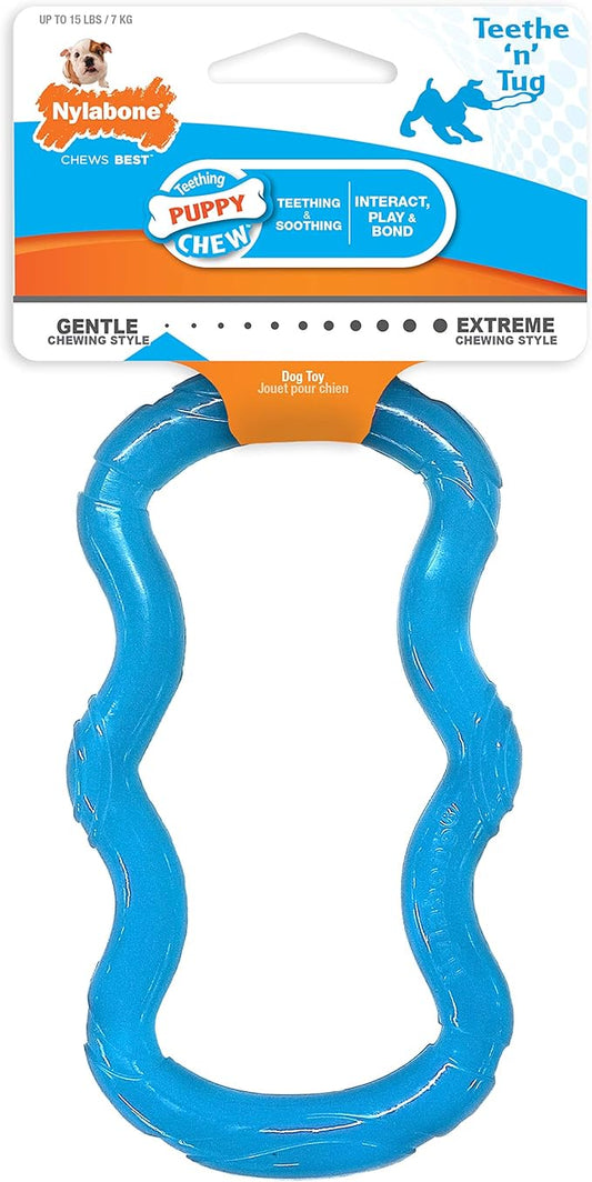 Nylabone Teethe 'n' Tug Puppy Chew Toy for Teething - Puppy Supplies - Blue, X-Small/Petite (1 Count)