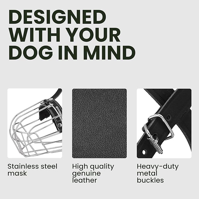 BRONZEDOG Rottweiler Dog Muzzle Adjustable Durable Metal Wire Basket for Large Dogs American Bulldog No Barking Muzzles (L)
