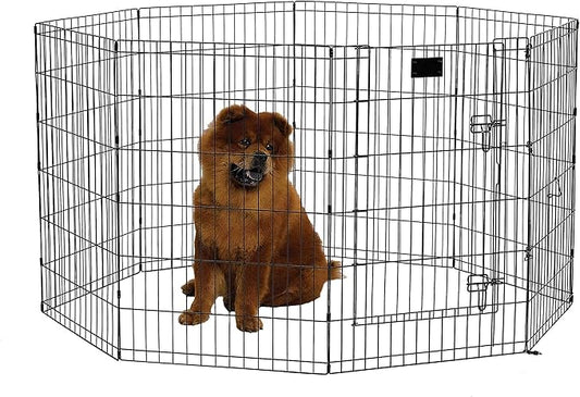 MidWest Homes for Pets Foldable Metal Dog Exercise Pen / Pet Playpen. Black w/ door, 24'W x 36'H