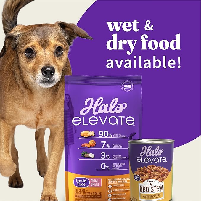 HALO Elevate Wet Dog Food, Grain Free, Homestyle Bone-in Chicken Stew with Sweet Potatoes & Kale, 12.7oz (Pack of 6)