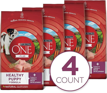Purina ONE Plus Healthy Puppy Formula High Protein Natural Dry Puppy Food with added vitamins, minerals and nutrients - (Pack of 4) 4 lb. Bags