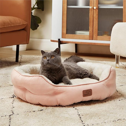 Bedsure Dog Beds for Small Dogs - Round Cat Beds for Indoor Cats, Washable Pet Bed for Puppy and Kitten with Slip-Resistant Bottom, 25 Inches, Peach Pink