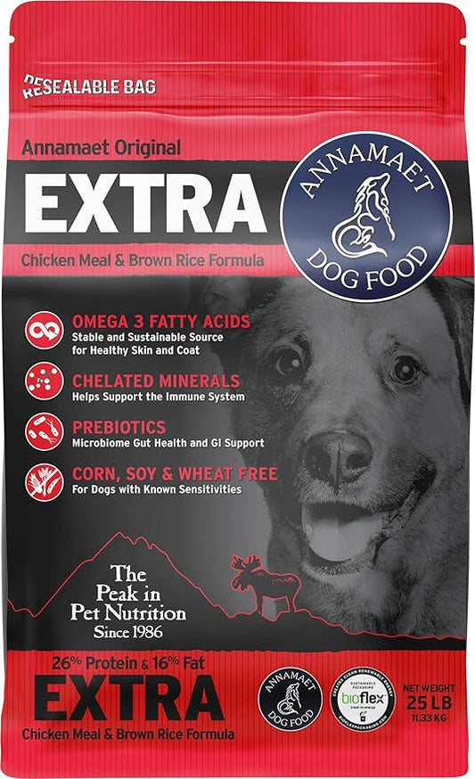 Annamaet Original Extra Formula Dry Dog Food, 26% Protein (Chicken & Brown Rice), 25-lb Bag
