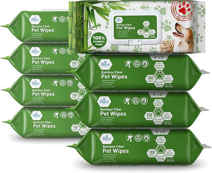 MED PRIDE Pet Wipes XL [8 Packs = 800 Wipes] 8”x8” - 100% Bamboo Fiber Hypoallergenic Dog and Cat Cleaning Wipes with Aloe Vera- Alcohol and Paraben-Free Deodorizing Pet Wipes- Dog/Puppy Bath Wipes