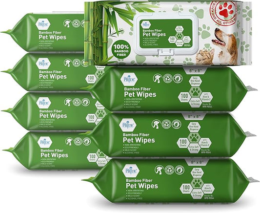 MED PRIDE Pet Wipes XL [8 Packs = 800 Wipes] 8”x8” - 100% Bamboo Fiber Hypoallergenic Dog and Cat Cleaning Wipes with Aloe Vera- Alcohol and Paraben-Free Deodorizing Pet Wipes- Dog/Puppy Bath Wipes