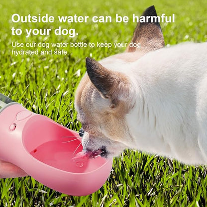 Dog Water Bottle, Leak Proof Portable Pet Water Bottles for Dogs, Puppy Water Dispenser with Drinking Feeder for Travel (Pink 12oz)