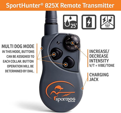 SportDOG Brand SportHunter 825X Remote Trainer with Additional Shock Collar - Train 2 Dogs - 1/2 Mile Range - Dog E-Collar with Static, Vibrate, and Tone