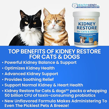 Kidney Restore Cats & Dogs Unflavored for Supporting Normal Kidney Function, Creatinine, Pet Renal Kidney Health Supplement Felines Canines