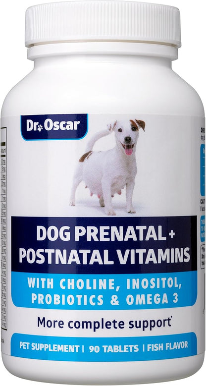 Dog Prenatal Vitamins. The Only Prenatal Vitamins for Dogs with Omega 3, Probiotics, Choline & Inositol, Key for Mother & Puppies. 2in1 Postnatal & Prenatal Dog Vitamins + Folic Acid 90 Tablets