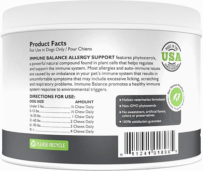 Only Natural Pet Immune Balance - Immunity Booster for Itchy Skin Licking & Scratching w/Phytosterols for Seasonal or Food Allergies Vitamin Supplement for Healthy Dogs & Cats - 60 Soft Chews
