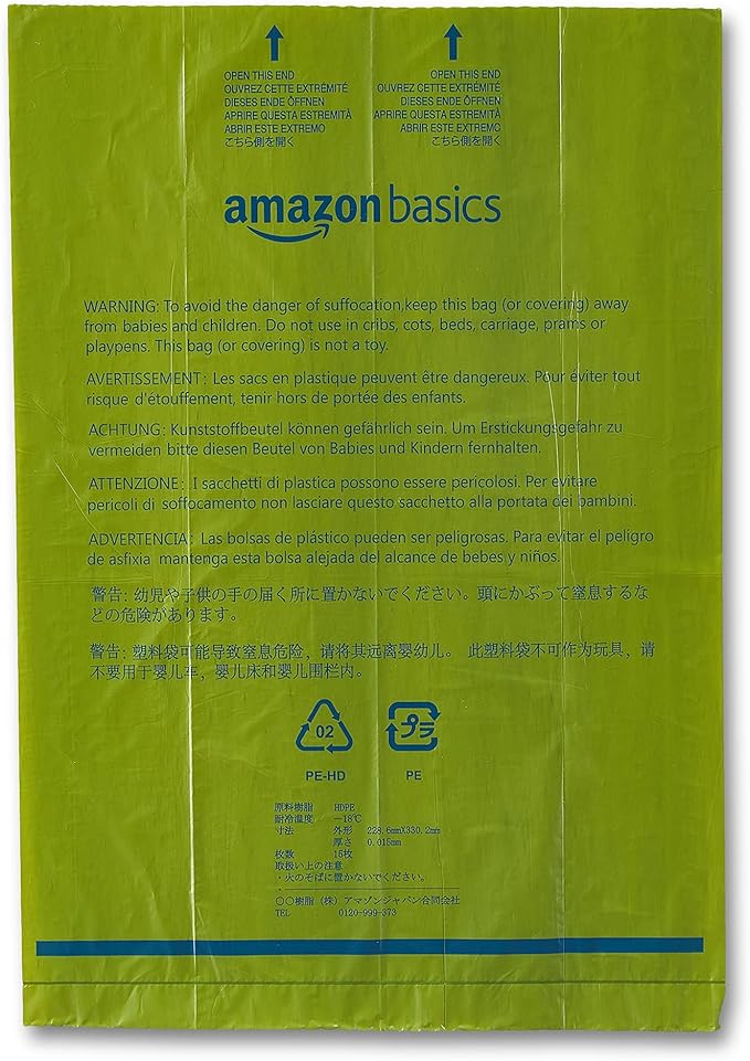 Amazon Basics Dog Poop Bags with Dispenser and Leash Clip, Talcum Powder Scented, 13 x 9 Inches - 270 Count (15 Bags per Roll, 18 Rolls)