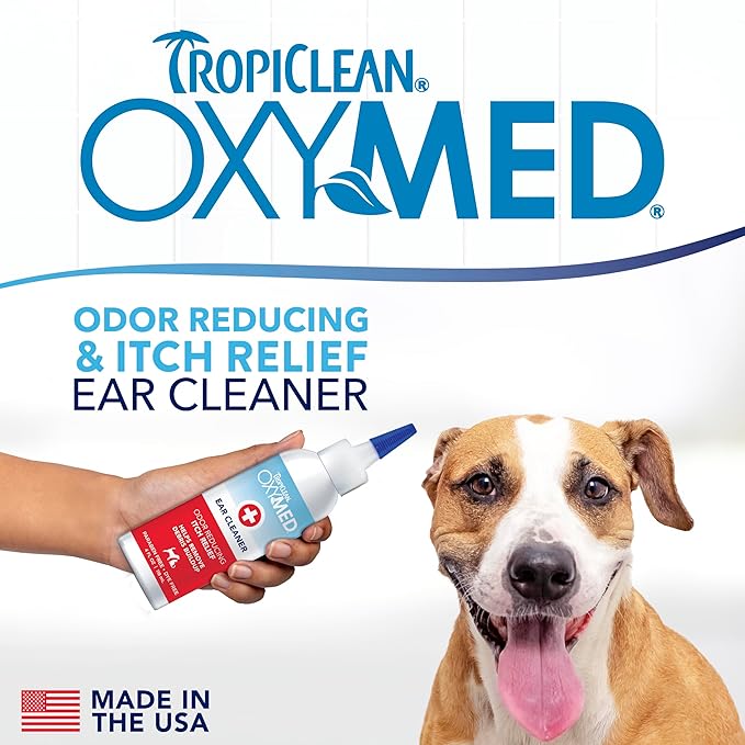TropiClean Oxymed Cat & Dog Ear Cleaner Solution - Preventative Ear Infection Treatment For Dogs & Cats 4 Ounce