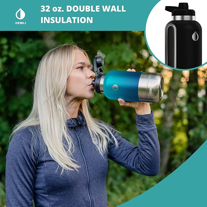 Dog Water Bottle Insulated Dog Travel Water Bottle Stainless Steel Pet Water Bottle Dispenser Portable Food and Water Bowl for Dogs with Carrying Case for Walking Dog Travel Kit… (Green Blue, 32 oz)
