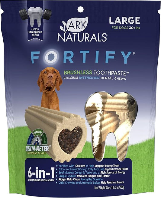 Ark Naturals Fortify Brushless Toothpaste, Dog Dental Chews for Large Breeds, Calcium Plus Omegas Support Strong Teeth and Immune Health, 18oz, 1 Pack