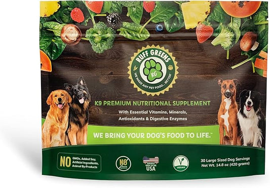 Ruff Greens - Hip & Joint Supplement for Dogs - Probiotics Digestive Enzymes Powder for Mobility Support, Essential Vitamins & Minerals, 13.8 ounce