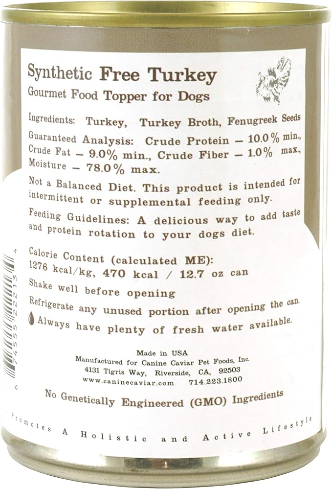 Canine Caviar Wet Dog Food - Turkey Flavored Canned Dog Food 12 Pack (12 oz), Grain and Synthetic Free Gourmet Topper, Wet Dog Food for Small Dogs, Medium Dogs, and Large Dogs