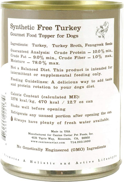 Canine Caviar Wet Dog Food - Turkey Flavored Canned Dog Food 12 Pack (12 oz), Grain and Synthetic Free Gourmet Topper, Wet Dog Food for Small Dogs, Medium Dogs, and Large Dogs