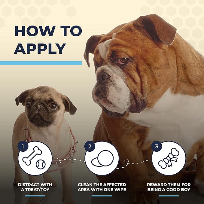 Wrinkle Wipes for English Bulldog,French Bulldog,Pug(Alcohol Free)- Dog Face Wipes For Wrinkles,Tail Pockets- Wrinkle Wipes Frenchie Bulldog. Say Bye to Rash Using It With Wrinkle Paste For Bulldogs